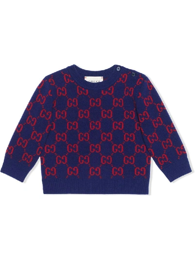 Gucci Baby Gg Crew Neck Jumper In Blue