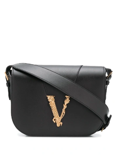 Versace Large Virtus Shoulder Bag In Calf Leather- Delivery In 3-4 Weeks In Black