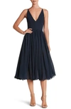 Dress The Population Alicia Mixed Media Midi Dress In Midnight