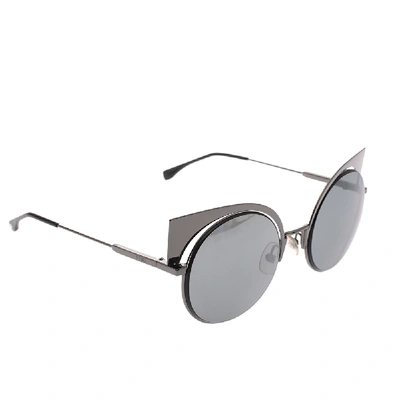 Pre-owned Fendi Gunmetal Black Mirror Ff 0177/s Sunglasses In Metallic