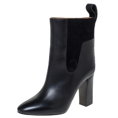 Pre-owned Chloé Black Leather Block Heel Ankle Boots Size 36