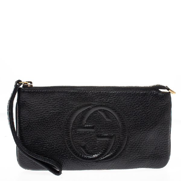 Pre-Owned Gucci Black Leather Soho Wristlet Clutch | ModeSens