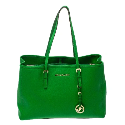 Pre-owned Michael Kors Green Leather Jet Set Travel Tote