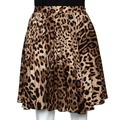 Pre-owned Dolce & Gabbana Brown Leopard Printed Silk Mini Skirt S
