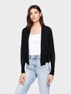 WHITE + WARREN THE LINEN CROPPED SWING CARDIGAN SWEATER IN BLACK,18720SS