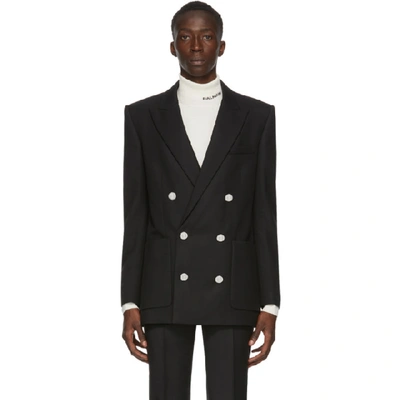 Balmain Double-breasted Wool-twill Blazer In Black