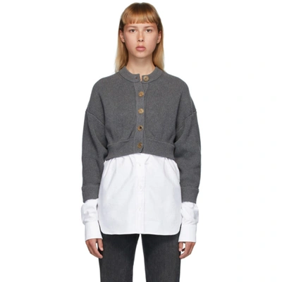 Alexander Wang T Alexanderwang.t Grey Bi-layer Oxford Shirting Cardigan In 24 Dark Hea