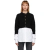 ALEXANDER WANG T BLACK BI-LAYER OXFORD SHIRTING CARDIGAN