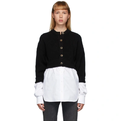 Alexander Wang T Black Bi-layer Oxford Shirting Cardigan In 965 Black/w