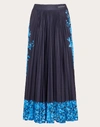 Valentino Delft Print Logo Waist Pleated Maxi Skirt In Blue