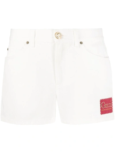 Gucci Logo Patch Denim Shorts In White