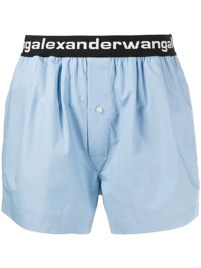 Alexander Wang T Pull-on Pleated Shorts With Logo Elastic In Blue