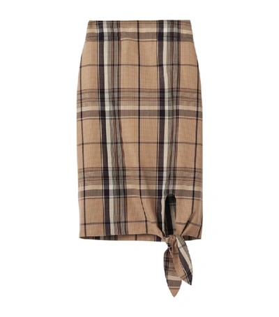 Burberry Knot Detail Check Wool Pencil Skirt In Driftwood