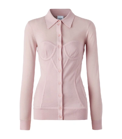 Burberry Corset Detail Knit Cashmere Silk Cardigan In Pale Pink