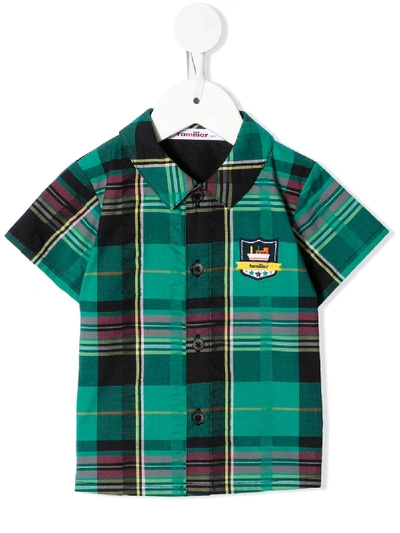 Familiar Babies' Embroidered Logo Plaid Shirt In Green