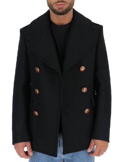 Givenchy Embossed-buttons Double-breasted Coat In Black