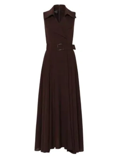 Akris Wool Crepe Challis Belted Maxi Dress In Mahogany