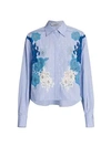 Valentino Lace Pinstripe Cropped Button-down Shirt In Riga Celeste Bianco Blue Multi