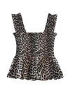 GANNI Shirred Leopard Print Top