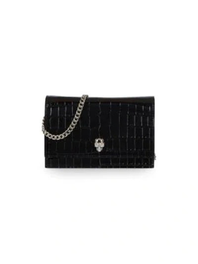 Alexander Mcqueen Medium Black Crocodile-effect Leather Cross-body Bag