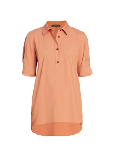 Lafayette 148 Italian Stretch Cotton Boyes Shirt In Tangerine