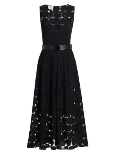 Akris Punto Embroidered Dot Belted Midi Dress In Black