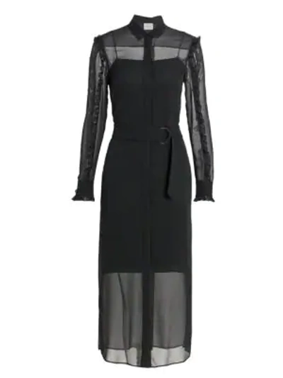 Akris Punto Mini Dot Ruffle Detail Silk Midi Dress In Black Cream