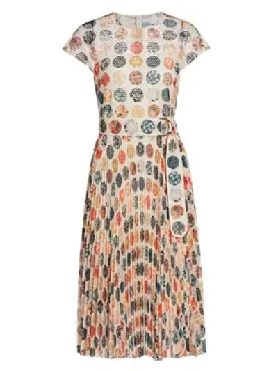 Akris Punto Wood Block-print Sakura Dot Accordion Pleat A-line Dress In Multi