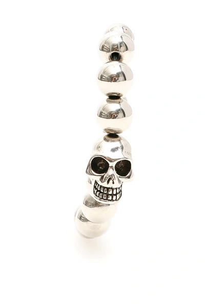 Alexander Mcqueen Skull Pearl Bracelet In Silver