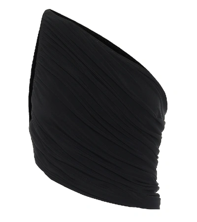 Norma Kamali Diana One-shoulder Ruched Crop Top In Black