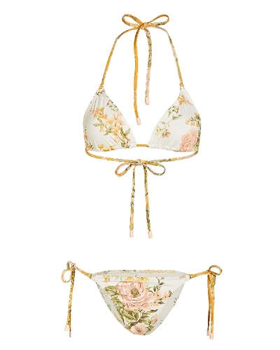Zimmermann Amelie Two-piece Floral Triangle Bikini Set In White/pale Pink