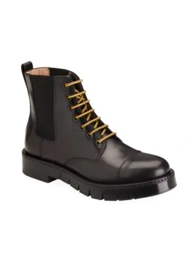 Ferragamo Rosco Leather Combat Boots In Black