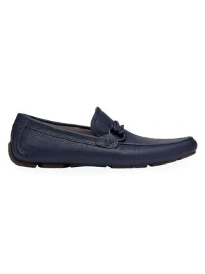 Ferragamo Front 4 Leather Driving Loafers In Blue Marine