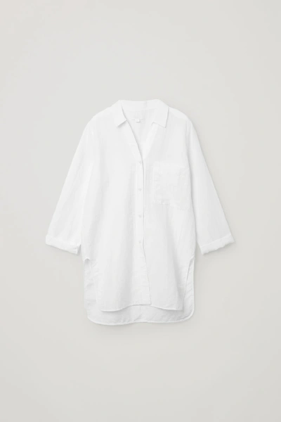 Cos Linen-cotton Tunic Shirt In White