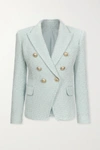 BALMAIN DOUBLE-BREASTED BUTTON-EMBELLISHED TWEED BLAZER