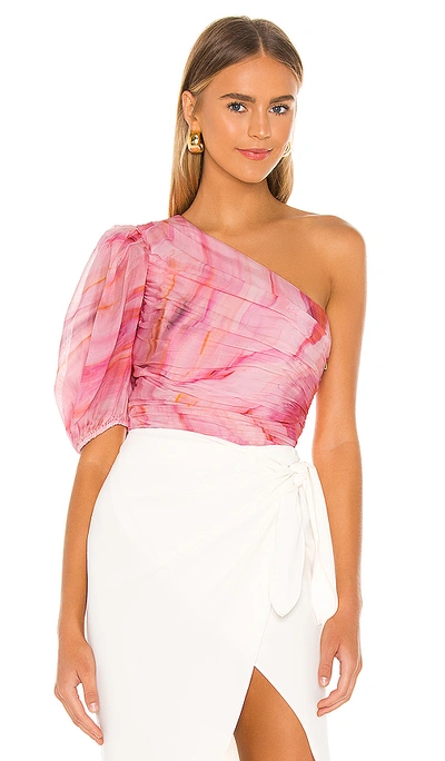Aiifos Megan Pleated One-shoulder Top In Sunset Breeze Pink