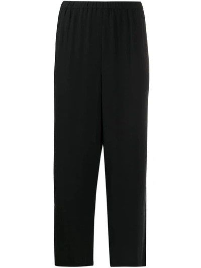 Eileen Fisher Straight Leg Crepe Trousers In Black