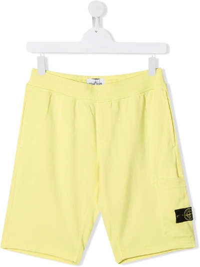 Stone Island Kids' Logo Tag Shorts In Yellow