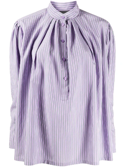 Alberta Ferretti Striped Band Collar Shirt In Purple