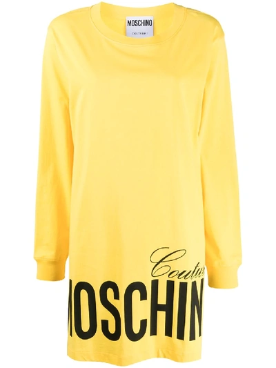 Moschino Logo-print Jumper Dress In Yellow