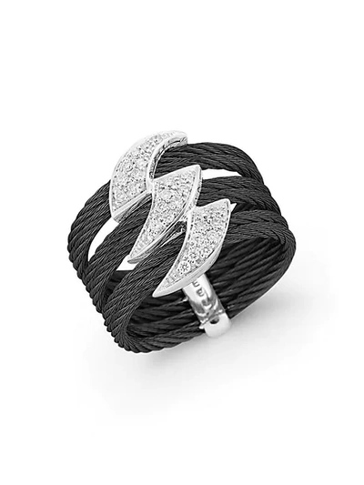 Alor 18k White Gold Black Stainless Steel Diamond Ring