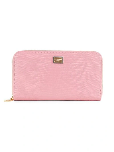 Dolce & Gabbana Zip-around Lizard-embossed Leather Wallet In Pink
