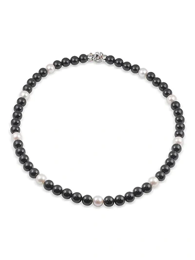 Alor Stainless Steel, 6-8mm Freshwater Pearl & Black Onyx Necklace