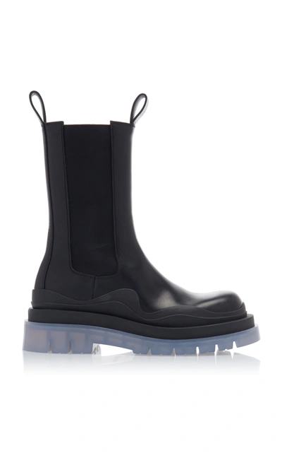 Bottega Veneta Tire Rubber-trimmed Leather Chelsea Boots In Black Transparent