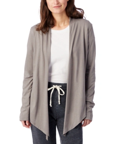 Alternative Apparel Rib Sleeve Eco-jersey Women's Wrap Cardigan In Gray