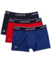 Lacoste Men's Casual Stretch Boxer Brief Set, 3 Piece In Navy/blue/red
