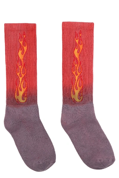 Palm Angels Flames Print Socks In Red