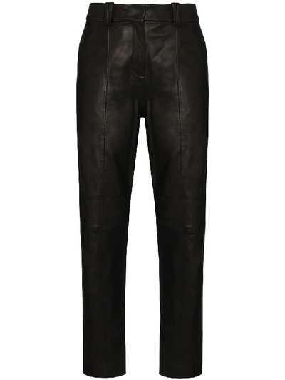 Balmain Black High Waist Leather Trousers