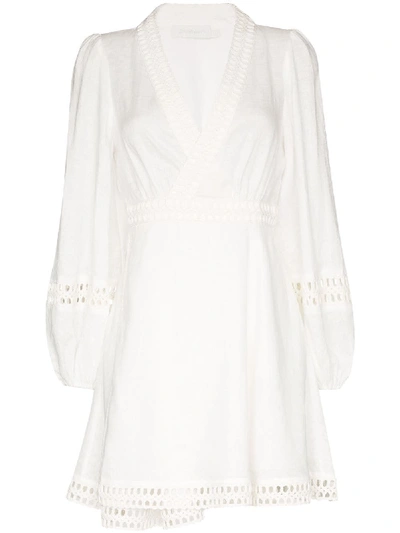 Zimmermann Bell Sleeve Mini Dress In White