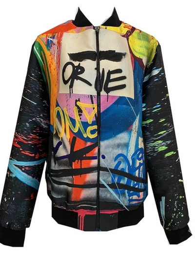 Maxjenny "love Or Die" Colorama Bomberjacket Oversized Size, Black Grafitt In Multi Color